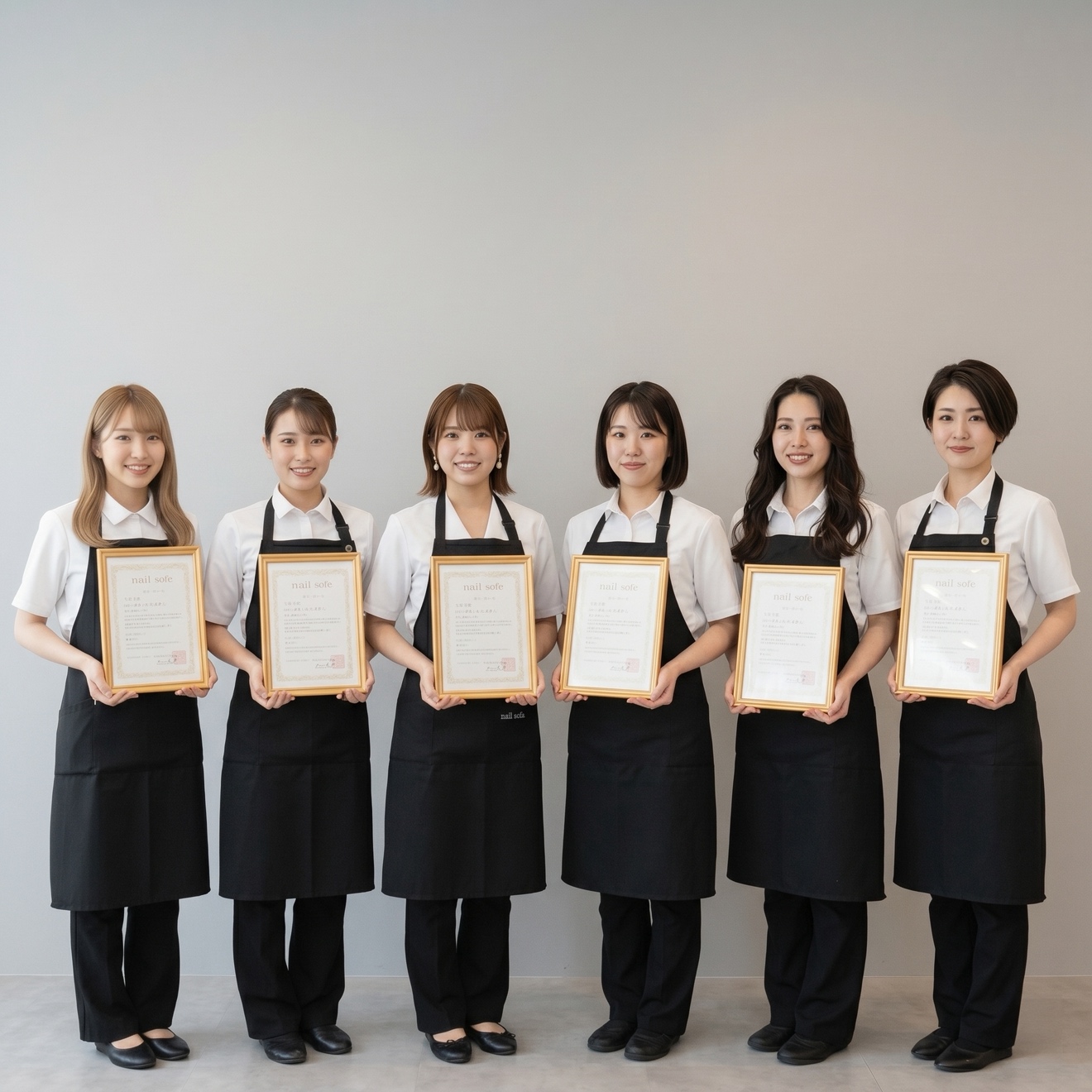 修了証書を持つスタッフ